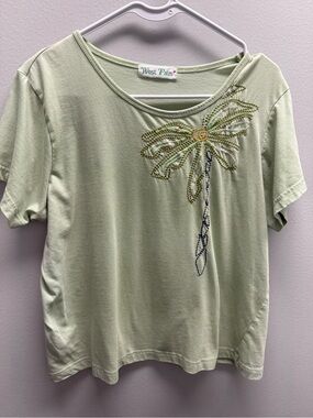 Light Green Short Sleeve Embellished Tee